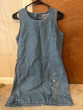 Vintage Denim Embroidered Mini Dress